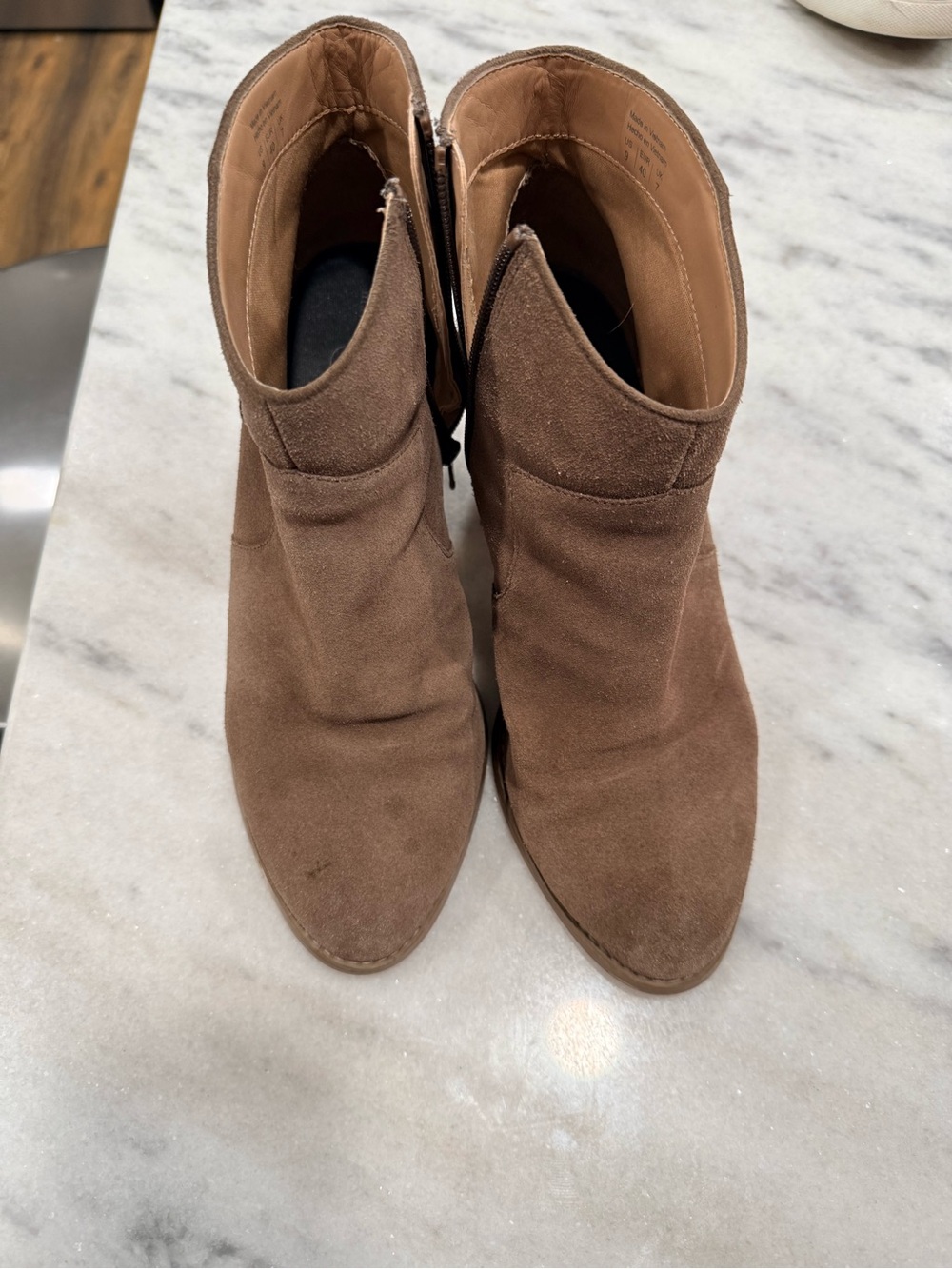 Brown suede booties